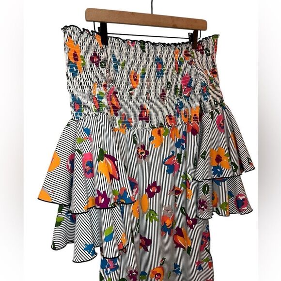 Nicole Miller New York Off-Shoulder Smocked Floral dress - Size 8 - Picture 2 of 7